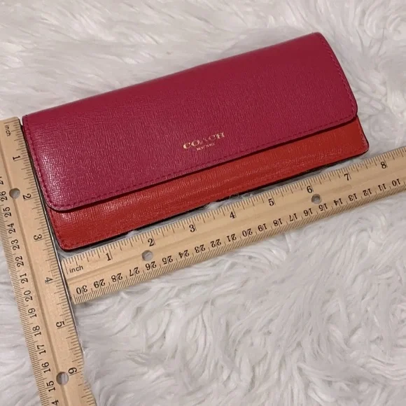 COACH color block long line wallet snap closure card compartments leather - Picture 10 of 12